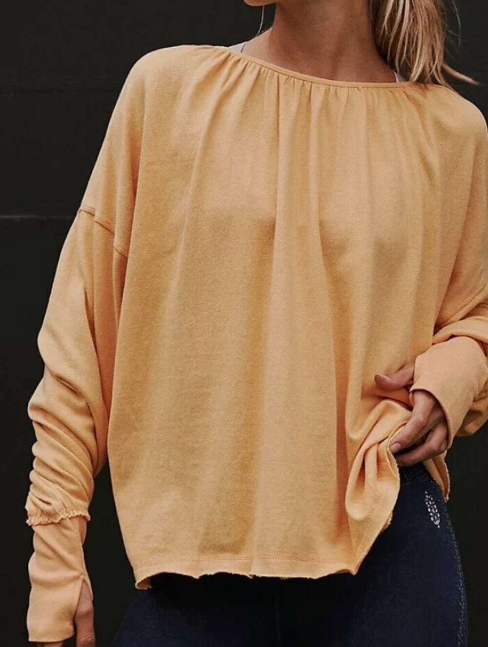 Women's Relaxed Crewneck Long-Sleeve Top - Peach - Picture 2 of 7